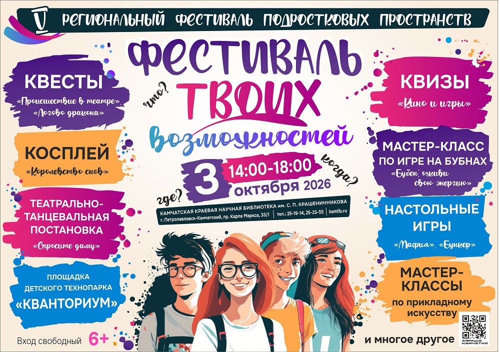 V  Региональный фестиваль подростковых пространств «Фестиваль твоих возможностей» пройдет 3 октября